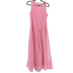 Endless Rose Pink Pintuck Maxi Dress Sleeveless Semi Sheer Lined XS 32" max bust